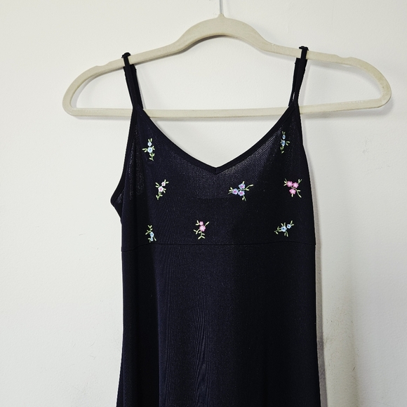 Vintage Y2K Smart Set Floral Slip Dress Size S Maxi Black V Neck Spaghetti Strap - Picture 4 of 5